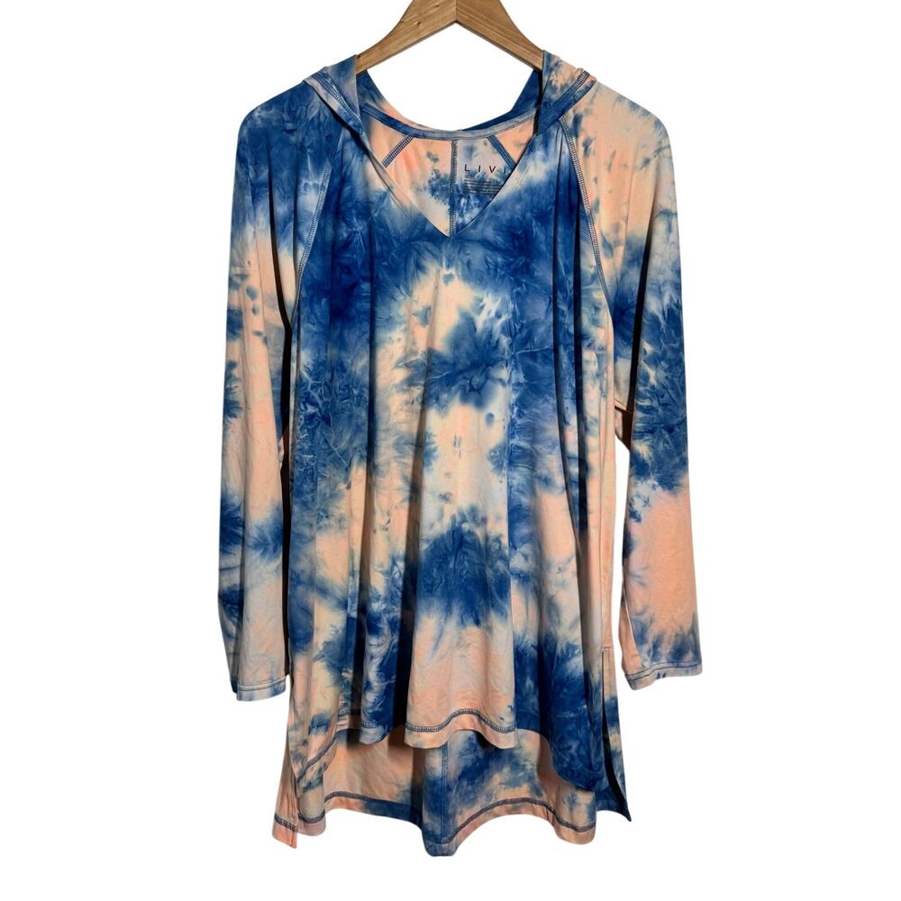 LIVI Active Tie Dye Long Sleeve Hoodie Sweatshirt Women 18/20 Blue Orange Walk